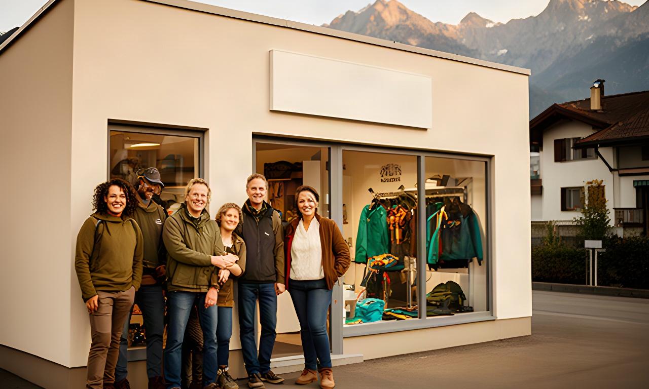 Das Gründerteam von Lehmann & Söhne vor dem ersten Outdoor-Laden in Riehen